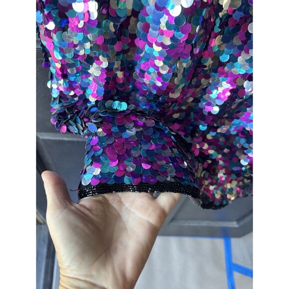 Vtg Silk Allover Paillette Cocktail Formal Sheath Mermaid Fairy New Years Party - Picture 4 of 12